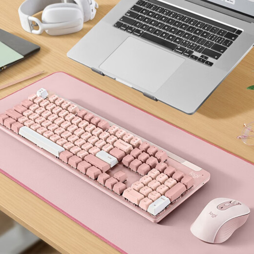 罗技（Logitech）K865机械键盘 无线键盘 104键全尺寸键盘 商务办公多设备长待机游戏电竞键盘（K845升级款） k865+M750+大桌垫【粉色套装】