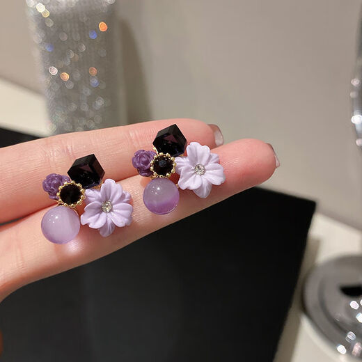 Wind Valley Bird Purple Petal Earrings Women's 2024 New Trendy Niche Design Earrings High-end Atmosphere Earrings Summer Purple Flower Earrings