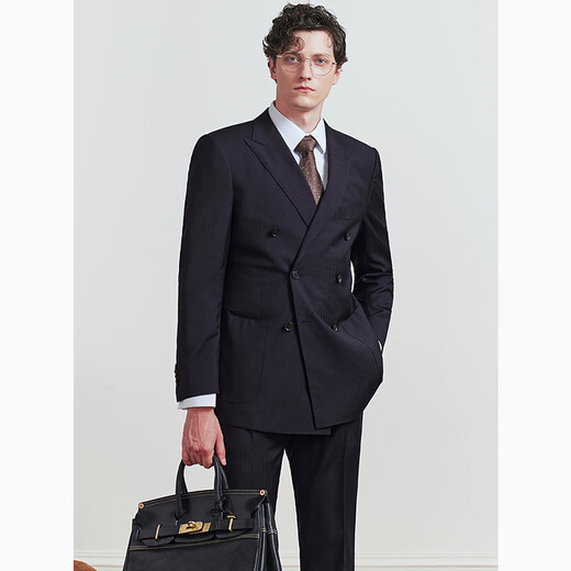 By Creations Pure Wool Business Suit Men's Double-breasted Groom's Wedding Dress Formal Groomsman's Suit Navy Blue Size 50 For trousers size please contact customer service for remarks