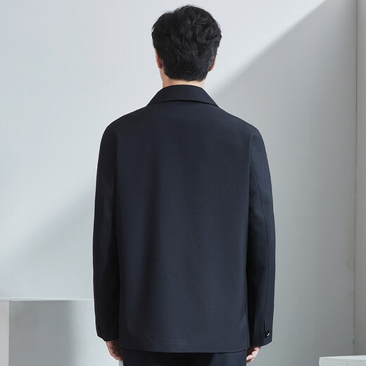 Hongdu windbreaker men's lapel jacket middle-aged and elderly men's single-breasted autumn men's mid-length business formal wear navy blue JK8615 L 175/92L