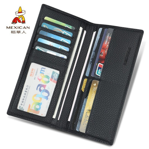 Scarecrow Men's Long First-Layer Cowhide Wallet Vertical Business Handbag Multiple Card Slots Large Capacity Card Holder Lightweight Small Coin Purse Black-01190419