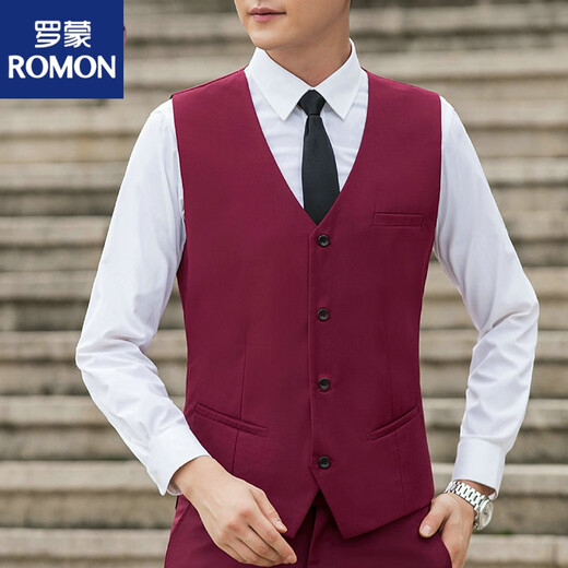 罗蒙（ROMON）2025年新款韩版男士修身马甲西装坎肩马甲伴郎职业装背心外套 黑色马甲 M [90-100斤]