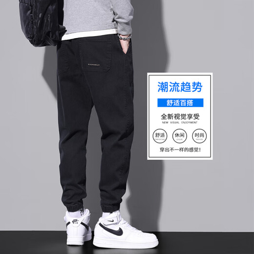 啄木鸟休闲裤男束脚潮牌工装男士2025夏季薄款宽松长裤子 9859黑色 3XL