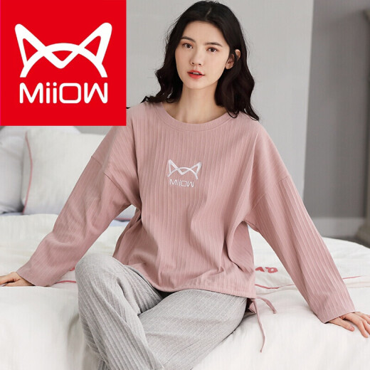 Cat MiiOW Pajamas for Women Autumn and Winter Cotton Cartoon Cute Cotton Long-Sleeved Home Clothes New Couple Can Wear Two-piece Suit 6902 [Recommended Style] M
