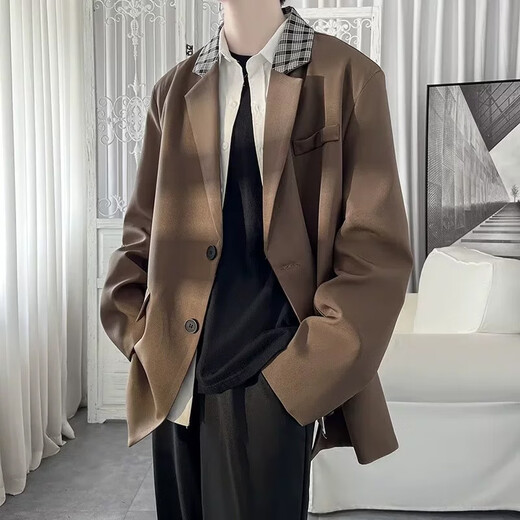 An Chuxia dk uniform men's casual suit a loose suit spring and autumn college style small blazer student class uniform trend brown suit + black trousers + white shirt + tie XL