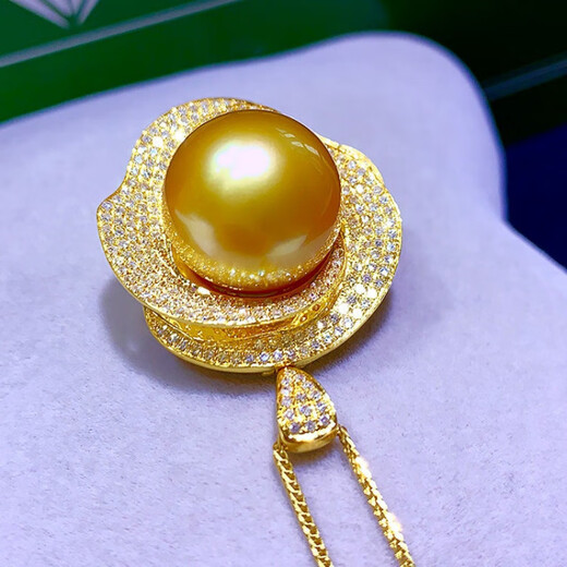 Jewelry style natural seawater pearl pendant South Sea thick gold bead necklace perfect round extremely bright light gift for mother South Sea pendant 14mm