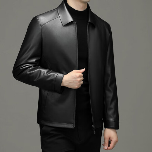 Flying in the Snow 2024 Winter New Style Fashionable Leather Down Jacket Men's Middle-aged Short Warm Motorcycle Jacket Jacket Leather Clothing Trend Black 170/88A