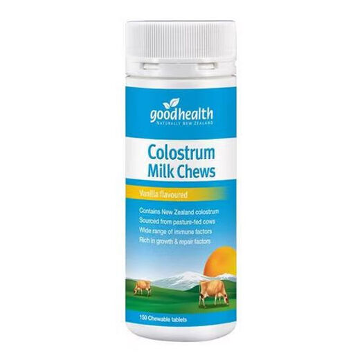 Buena salud de Nueva Zelanda GoodHealth Good Health Beef Colstrum Tabletas masticables 150 Fresas o sabores de vainilla 150 Strawberries Skavors