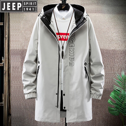 JEEP SPIRIT 2025 Autumn and Winter Large Size Windbreaker Men's Medium Long Coat Loose Velvet Trendy Fat Casual Gray Coat Model 2169 Light Gray 8XL (250-270Jin Jin is equal to 0.5 kg)