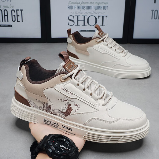 Changxiang Huili Frühlings- und Sommerschuhe Herrenschuhe atmungsable Brettschuhe Herren-Sportschuhe Weiche alleinige vielseitige Leinwand weiße Schuhe YJ-2265 Beige 42