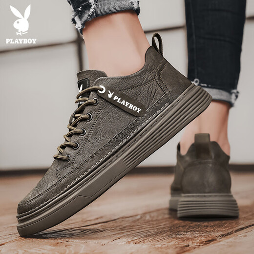 Playboy (PLAYBOY) men's shoes 2025 autumn and winter shoes men's fashion sneakers men's leather shoes trendy business casual shoes brown 41