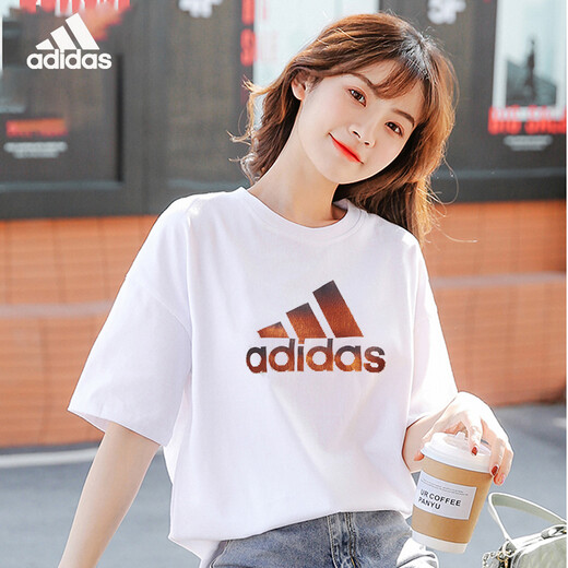 Adidas Frauen kurzärmeliger Sommer Neues farbenfrohes Logo atmungsaktivem Strick halbärmelig lose T-Shirt FJ5012 FJ5012 S (160/84A)