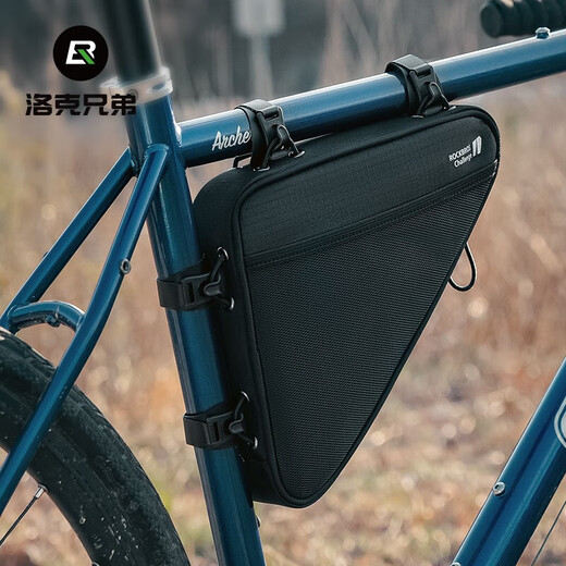 Rock Brothers bicycle bag, front bag, upper tube bag, triangular beam bag, mountain road bike saddle bag, tool riding equipment, black 1.5L