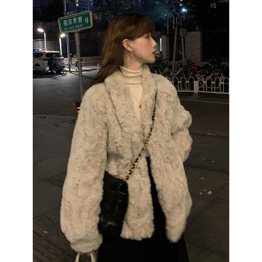艾柔丹女装秋冬新款加厚毛绒外套女宽松皮毛一体仿兔毛羊羔毛女士棉服 杏色 L