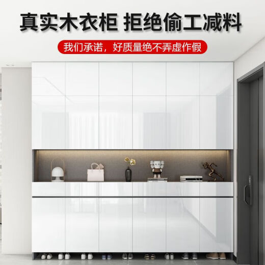 Yiyuan Yipin Italian-style solid wood shoe cabinet entry entrance cabinet living room partition household one-in-one wall entry shoe cabinet shoe cabinet high vertical 80cm long main cabinet + side cabinet + top cabinet complete installation