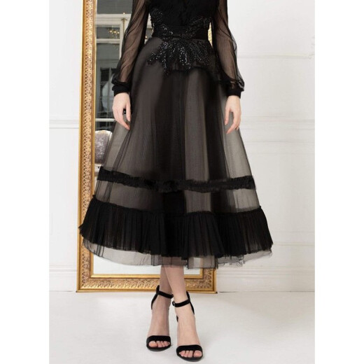 Original designer women's witch and knight 2021 spring new style black swing dress temperament tutu skirt evening dress black M