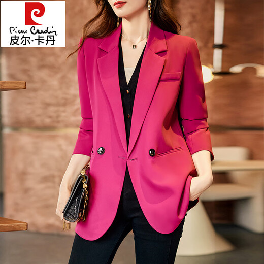 皮尔卡丹（pierre cardin）米杏小西装外套女宽松秋季2024新款高级感百搭小个子休闲西服套装 690款杏色(长袖西装+裤子) L (适合111斤-120斤)