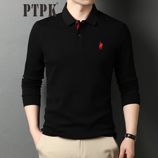 PTPK trendy brand embroidered Paul cotton long-sleeved polo shirt for men spring and autumn new business casual men's lapel t-shirt navy blue L 50 recommended 130-150Jin Jin equals 0.5 kg