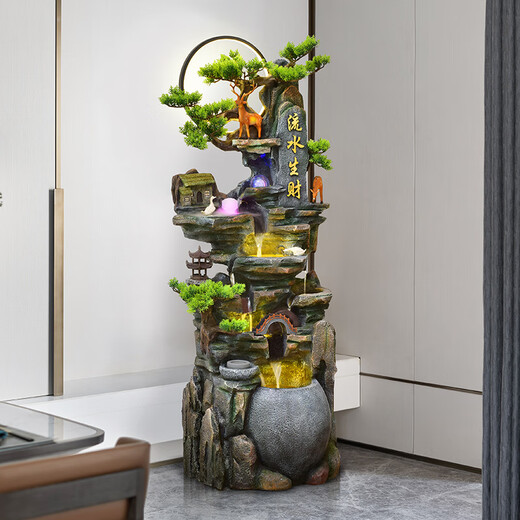 
Botianxuan large-scale floor-standing rockery flowing water fountain ornaments for living room, wealth, feng shui wheel humidifier, high mountain circulation waterscape decoration 9934 medium size 53*38*133.6cm