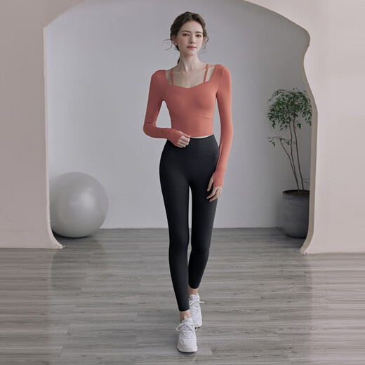 EPIH Yoga Wear Tops Women's Autumn Premium Pilates Fitness Wear Yoga Suit 2023 New Long Sleeves with Breast Pads Caramel Orange Long Sleeves Comes with Breast Pads L