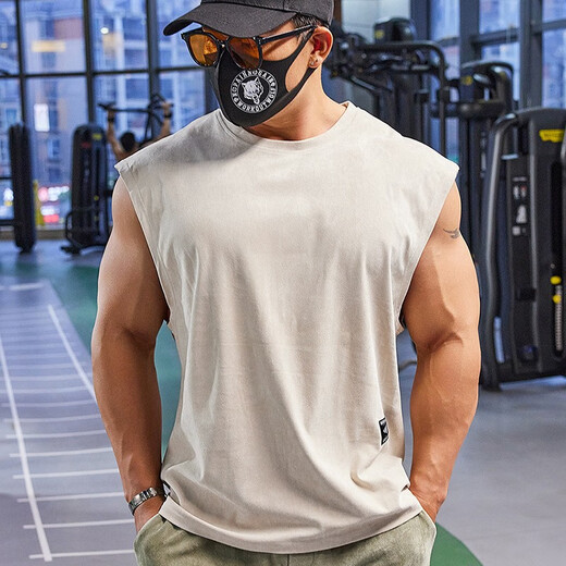 Lutielang sleeveless sports T-shirt fitness vest muscle training men's loose running vest quick-drying stretch and breathable fog blue M