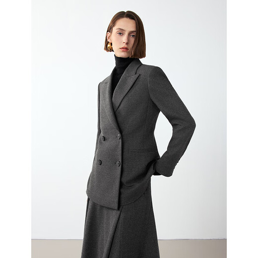 Langzi retro wool gray high-intellectual temperament commuter professional suit jacket for women 2024 winter new suit dark gray 2 L