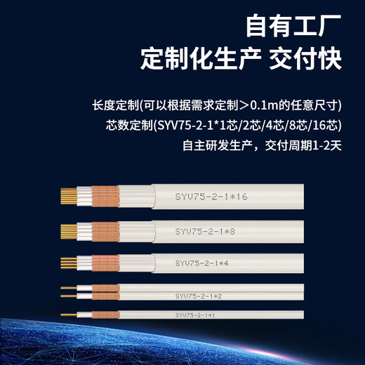 Boyang 2m Zwei-Megabit E1 Koaxial Kabel SYV75-2-1 Eines Core 64-Stück-abgeschirmtes Sauerstofffreier Kupferleiter Videokabel Nationales Standard-Funkfrequenz-DDF-Signalkabel 100 Meter x 2M-1*1-100 m