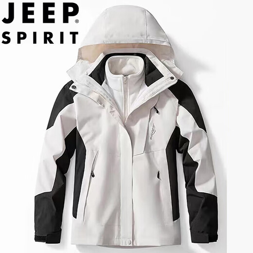 JEEP SPIRIT Jeep Jacket Men's Autumn and Winter Jacket Winter Jacket Outdoor Three-in-One Hooded Mountaineering Suit Off-White XL