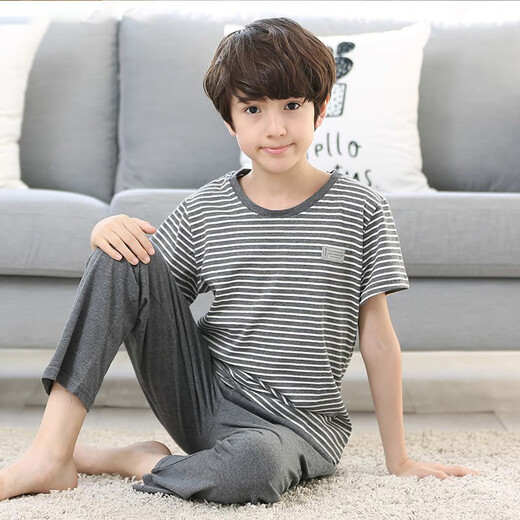 Emberlove Men's Big Children's Spring и осень-чистая хлопковые брюки с короткими рукавами пижамы устанавливают тонкую мультипликационную домашнюю одежду для домашней одежды на улице N9902 [короткая длина] 165 см L Размер 100-115Jin [Джин равняется 0,5 кг]
