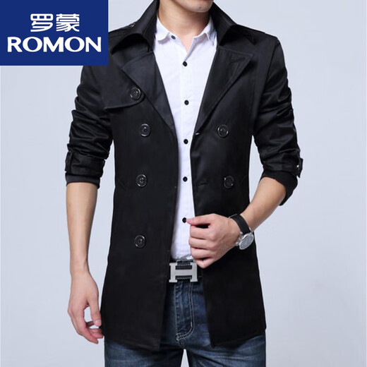 罗蒙（ROMON）秋冬款风衣男长款韩版修身学生外套青少年加绒大衣休闲男装 卡其色 S 【80-100斤】