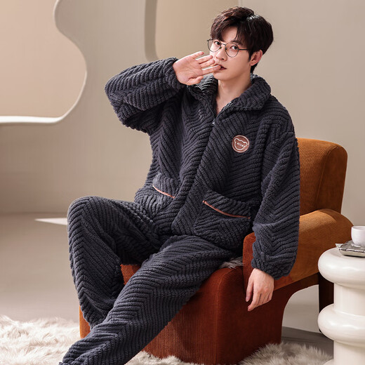 Pajama pour hommes orange doux en automne et hiver, épaissis et chaud en velours chaud pyjamas Les vêtements de maison pour le vent pour hommes peuvent être portés à l'extérieur de BC6628 HOMMES MEN LIGE L / HEAUL 168-173 Poids 120-145