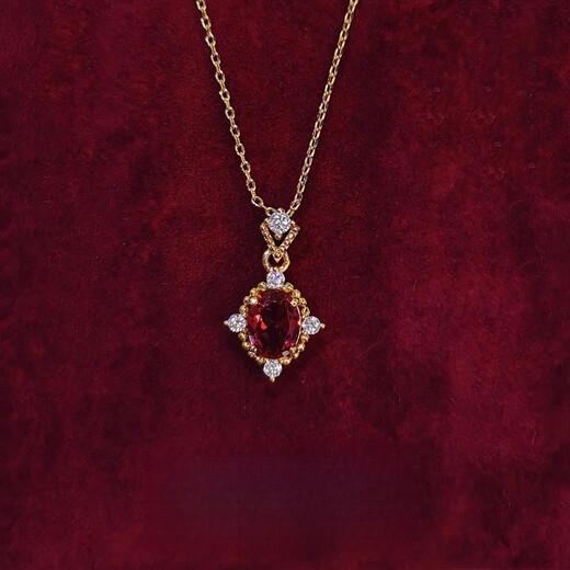 Pigeon Blood Tourmaline Necklace Women's 18K Gold Rouge Ruby Retro Pendant Clavicle Chain Gold and Silver Chain Rouge