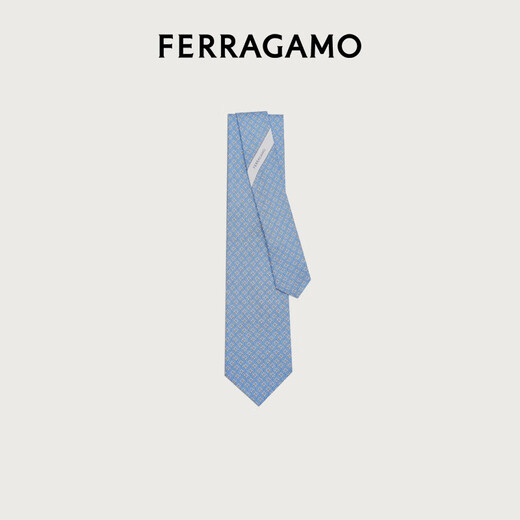 菲拉格慕（Ferragamo）男士浅蓝色俄罗斯方块印花桑蚕丝领带 0768564 礼物送男友