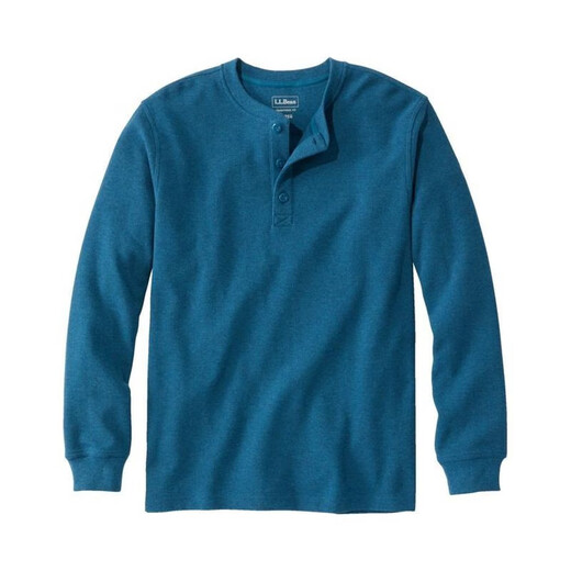 L.L.Bean men's T-shirt long-sleeved autumn and winter warm waffle henley shirt pure cotton soft casual versatile dad wear Deep Wine wine red L suitable for net bust 116-122cm