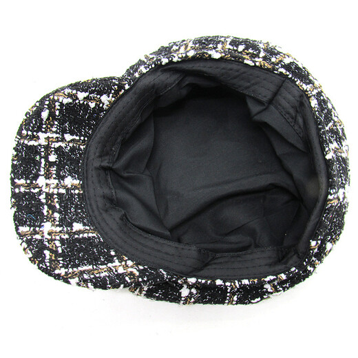 Sombrero de limón para mujeres, sombrero octogonal a cuadros Sombrero de calabaza de seda brillante, sombrero de pintor de algodón de algodón de estilo británico estilo negro octogonal negro L (58-60 cm)