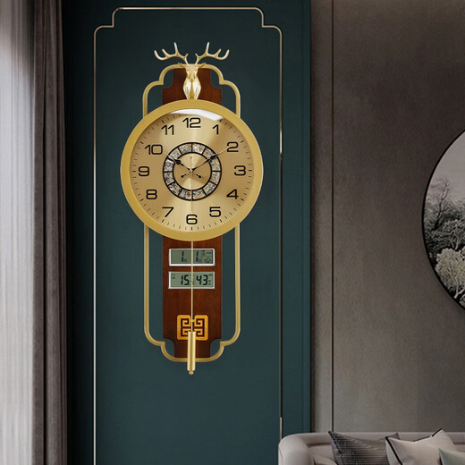 
Zhizhen new Chinese wall clock brass watch home decoration high-end living room home decoration clock wall quartz clock imitation copper model 62.19 double perpetual calendar-brand movement