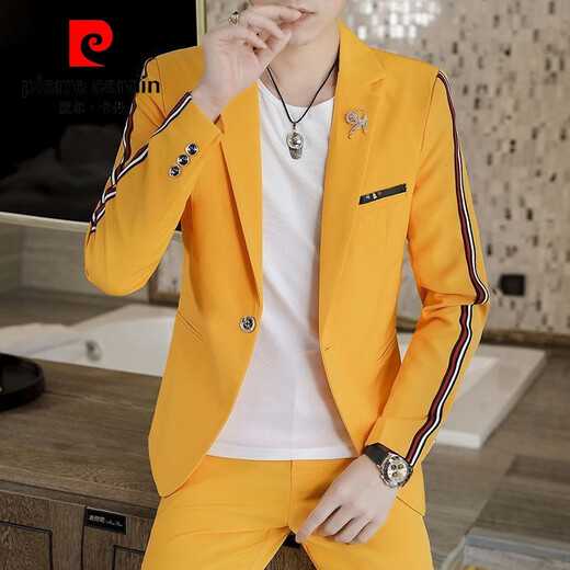 Pierre Cardin Korean casual suit men's spring and autumn slim and handsome small suit three-piece British wedding dress jacket 2078 white (top + pants + T-shirt) 165/M