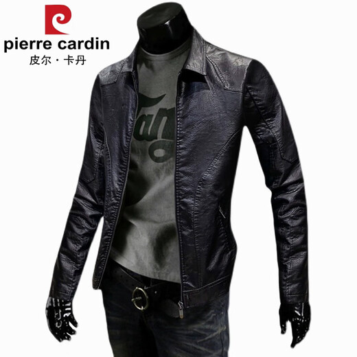 Pierre Cardin Chaqueta de cuero de zhenha de alta gama para hombres en primavera y otoño de mediana edad y chaqueta de hombres jóvenes casuales y hermosos motocicletas de cuero para hombres de cuero negro primavera y estilo de otoño 2xl 135-150jin [Jin equivale a 0.5 kg]