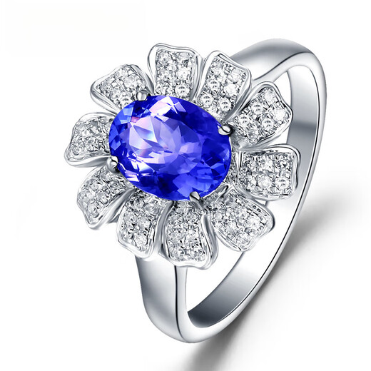 COASZE 1.3 carat natural tanzanite ring for women 18K gold inlaid with sapphire. Chinese Valentine's Day gift for girlfriend. 1.3 carat 4A grade tanzanite ring (note bracelet)