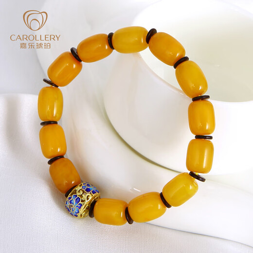 Jiale counter brand beeswax bracelet for men and women, old beeswax barrel bead bracelet with enamel jewelry birthday gift, about 10 grams, hand circumference about 15-16cm