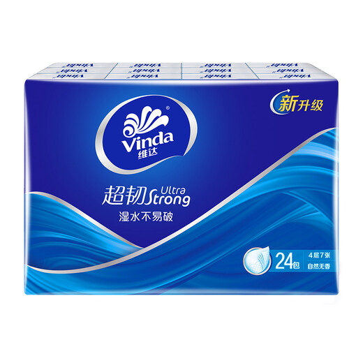 Vinda handkerchief paper mini portable thickened unscented facial tissue sanitary napkin 4 layers 7 pieces 24 pack Nezha handkerchief paper 4 layers 7 sheets * 24 pack