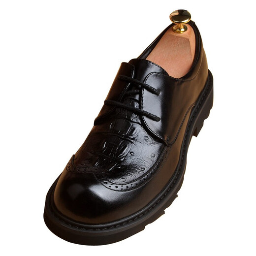 Ydl.Laort Spring and Automne Shoes en cuir à grande tête épaisses, motif de crocodile décontracté de style punk, chaussures pour hommes personnalisées, cuve de vache et tête ronde rétro littéraire 15913 HEAD METAL 39