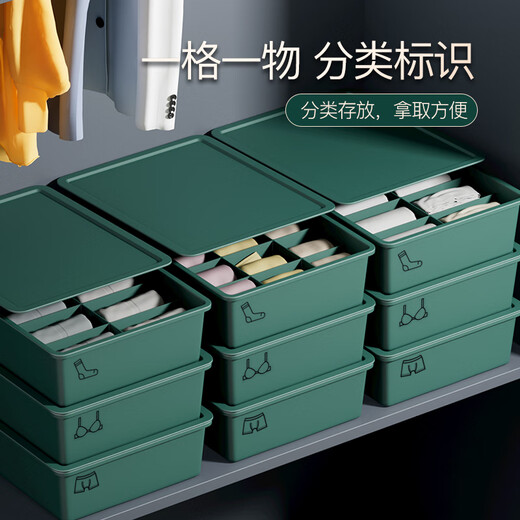 Fantasy underwear storage box drawer-type household underwear and socks storage artifact bra organizer wardrobe compartment three-in-one light luxury green no grid + cover + sticker