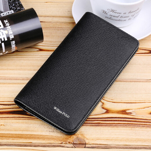 
WILLIAMPOLO Emperor Paul 17cm men's long wallet card bag thin style without folding whole 100 yuan cowhide card bag black cross pattern simple length 17.2cm