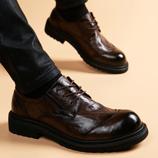 COOKOOS brand formal business casual leather shoes for men 2025 first layer cowhide genuine leather thick sole soft leather wedding shoes for men black 42