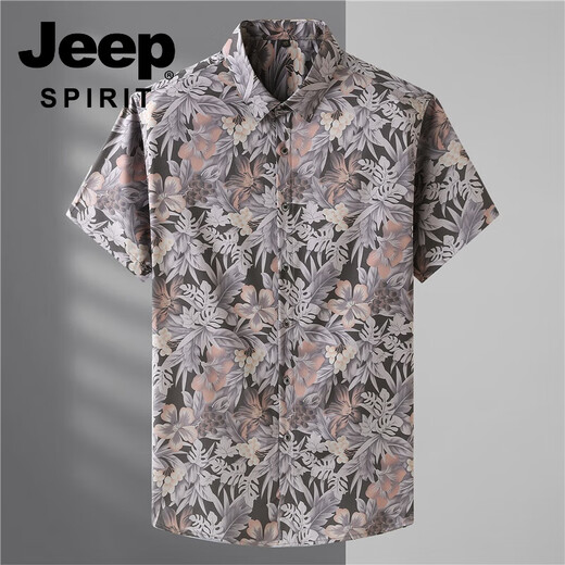 JEEP SPIRIT夏季2024新款欧美大码男装短袖衬衫男士胖子花衬衣特大码冰丝上衣 9207黑色 10XL 225350-350斤