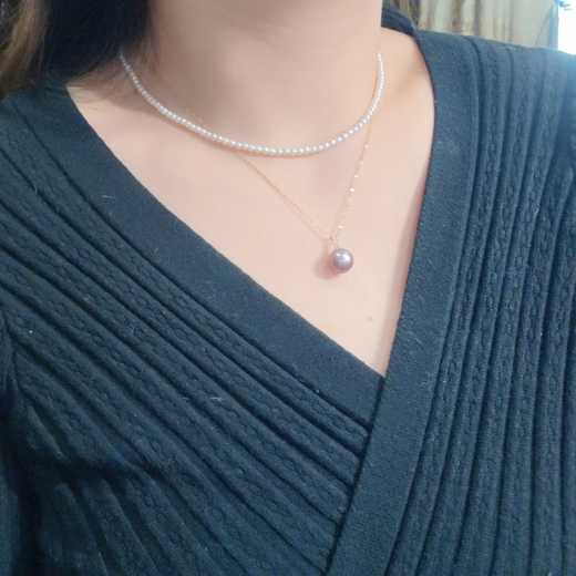 Nanzhi Edison Demon Purple Natural Round Pearl Pendant 18K Gold Year of the Rabbit Ears Zircon Necklace Zhuji Danshuiqiang Edison Pearl Pendant (excluding chain) 18K Gold 12-13mm