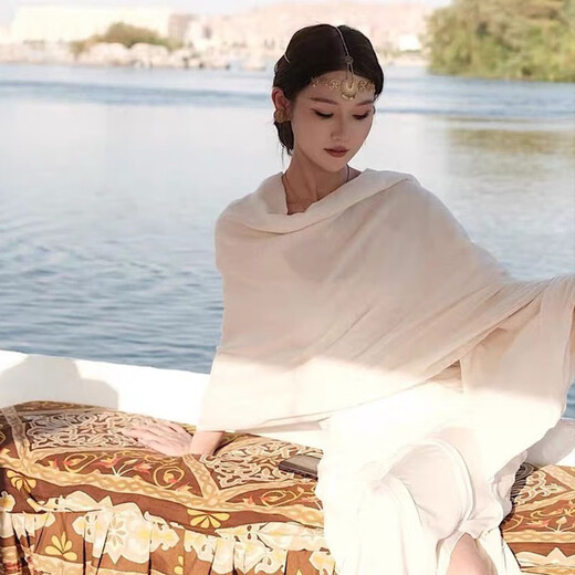 Dofinison shawl scarf for women sun protection bag headscarf desert Egypt Dubai beach travel photo cotton linen scarf beach scarf shawl [bee] 140*180CM
