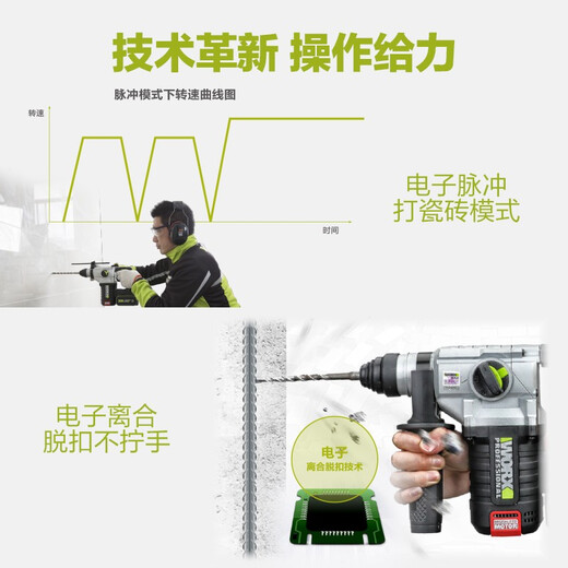 威克士（WORX）无刷锂电电锤WU388冲击钻电镐大功率工业级多功能打孔电动工具 WU3884.0双电套餐