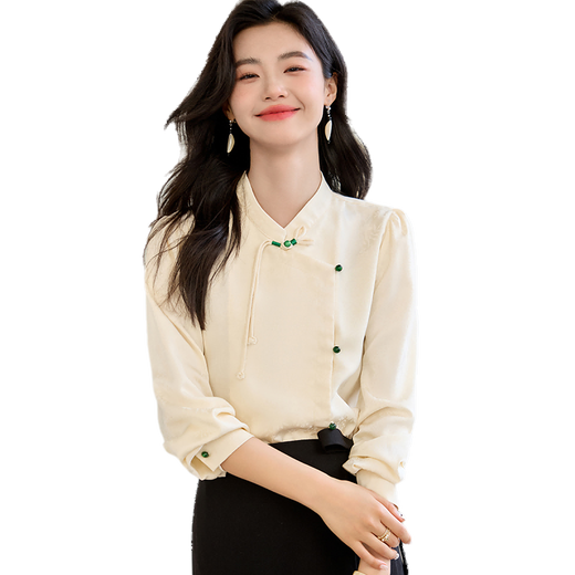 She enjoys long-sleeved shirts for women, new retro revival, Chinese style button-up shirts, women's new Chinese style tops T143C2442